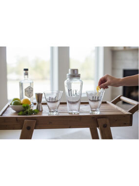 Unisex Rae Dunn His Hers Mix Clear Black Cocktail Shaker & Glasses Set One Size